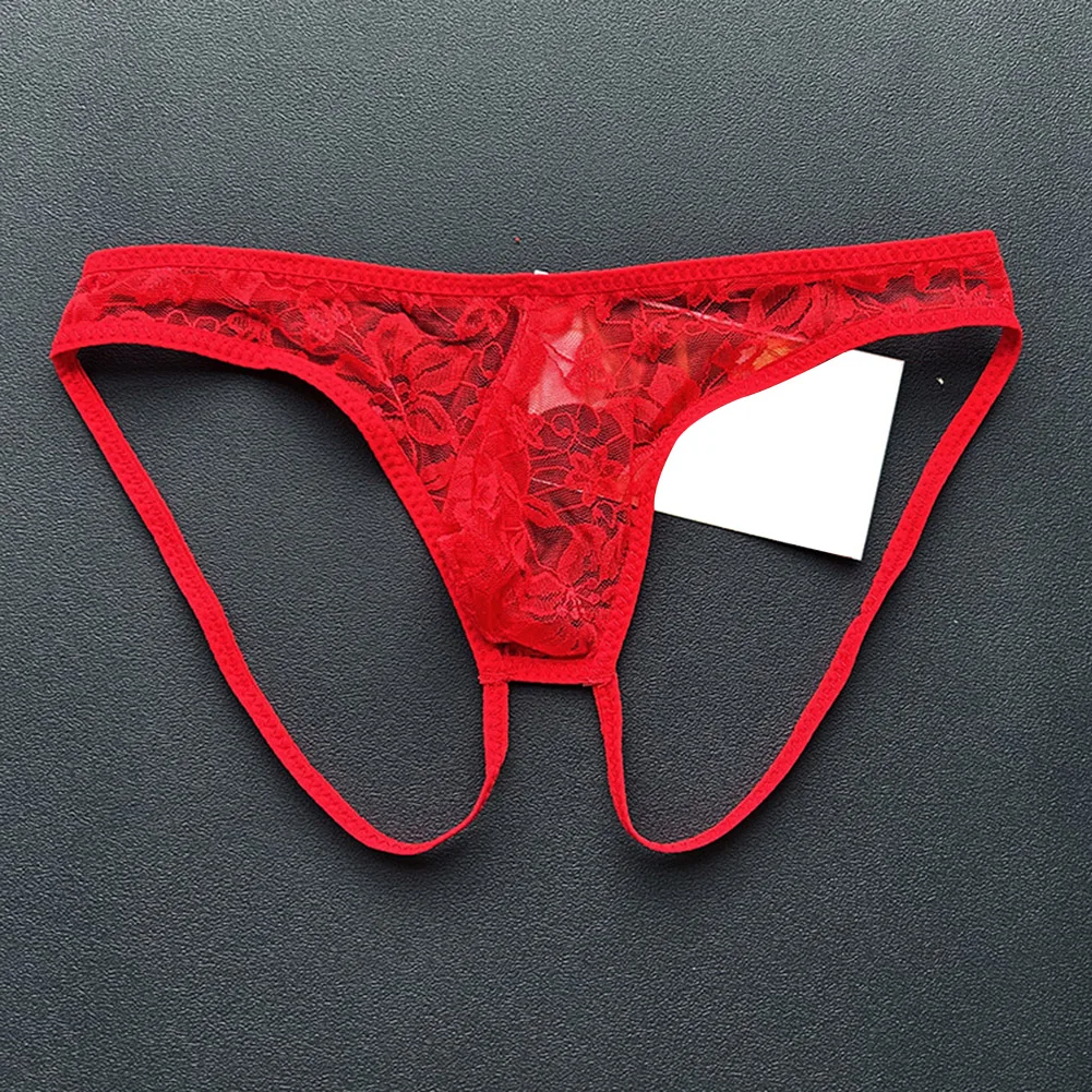 Strings transparents en dentelle pour hommes, culottes, sous-vêtements sexy, entrejambe ouvert, lingerie, shorts, taille basse