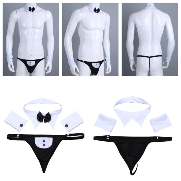 Ensemble de lingerie de majordome pour hommes, costume de jeu de femme de chambre française, triangle, nœud papillon, string, slips, sous-vêtements avec col, poignets, vêtements d'extérieur – Image 5