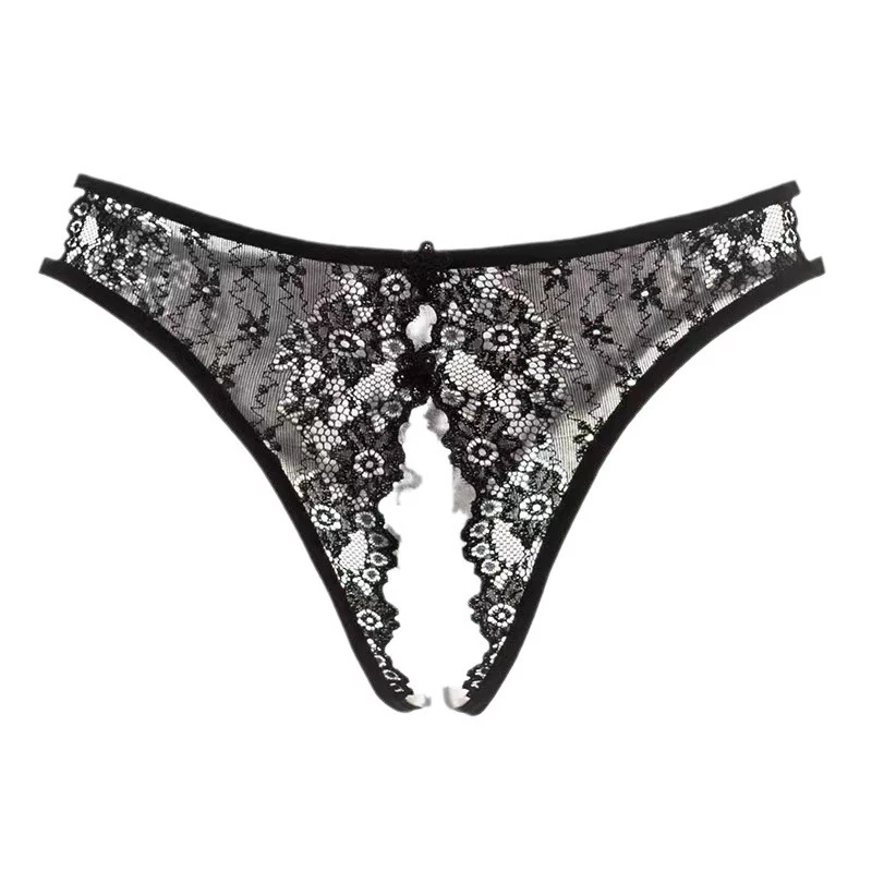 String sexy sans entrejambe, lingerie mignonne, short triangle transparent brodé, short ultra chaud évidé, sous-vêtements sexuels