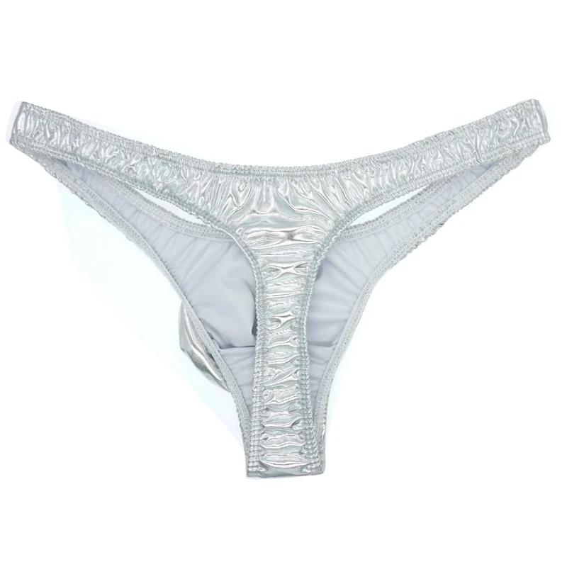 String Sexy à rayures pour hommes, sous-vêtements en coton, culotte en cuir verni, pochette, 2019