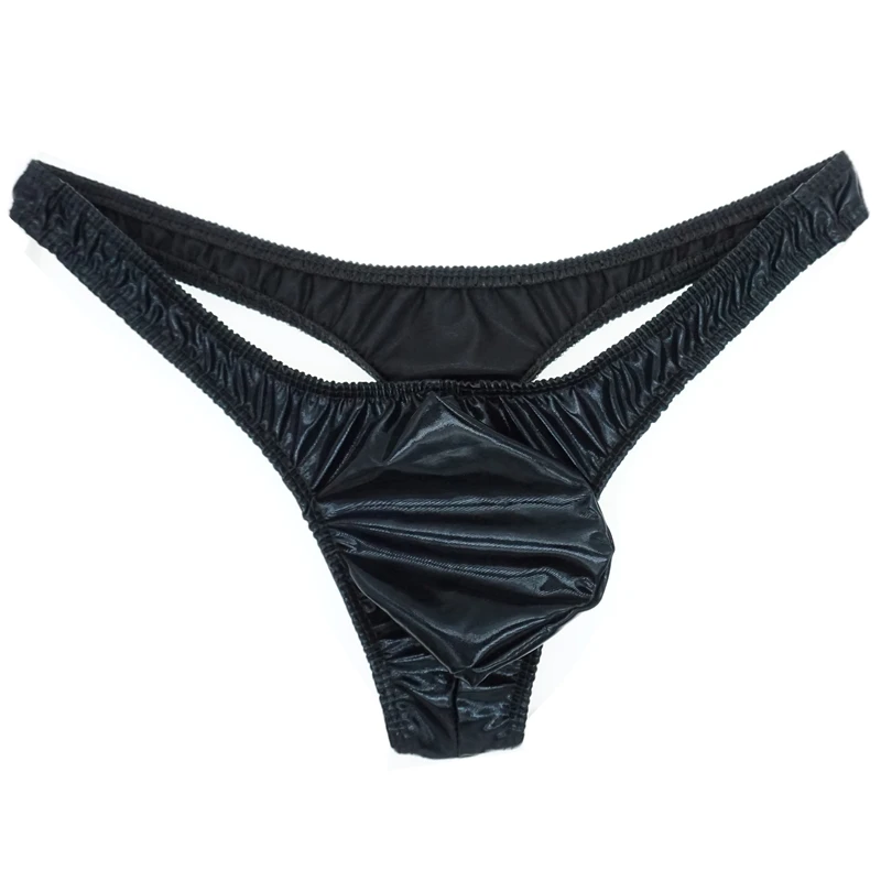 String Sexy à rayures pour hommes, sous-vêtements en coton, culotte en cuir verni, pochette, 2019