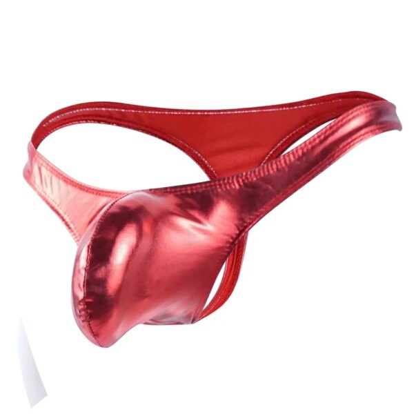 String Sexy à rayures pour hommes, sous-vêtements en coton, culotte en cuir verni, pochette, 2019 – Image 2