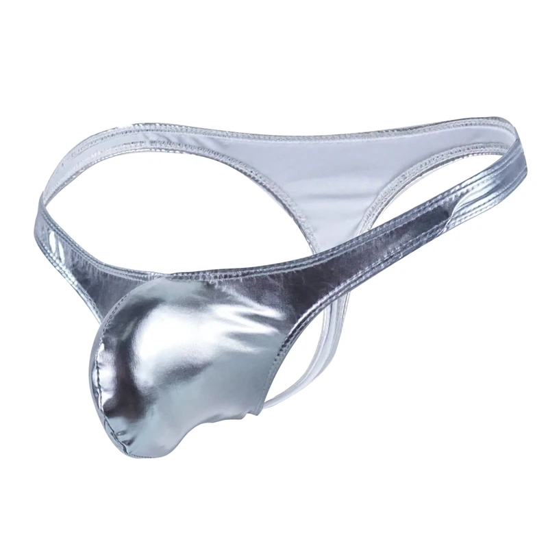 String Sexy à rayures pour hommes, sous-vêtements en coton, culotte en cuir verni, pochette, 2019