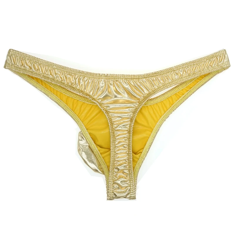 String Sexy à rayures pour hommes, sous-vêtements en coton, culotte en cuir verni, pochette, 2019