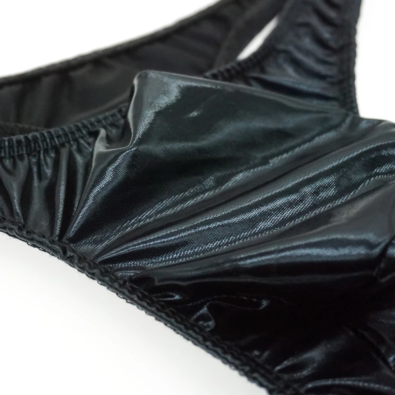 String Sexy à rayures pour hommes, sous-vêtements en coton, culotte en cuir verni, pochette, 2019