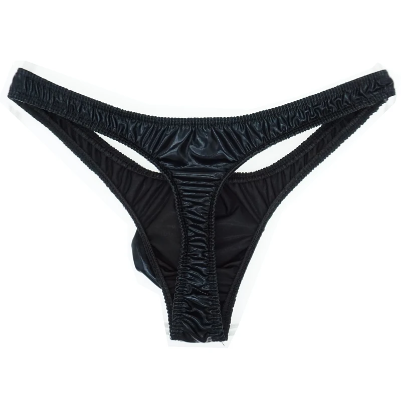 String Sexy à rayures pour hommes, sous-vêtements en coton, culotte en cuir verni, pochette, 2019