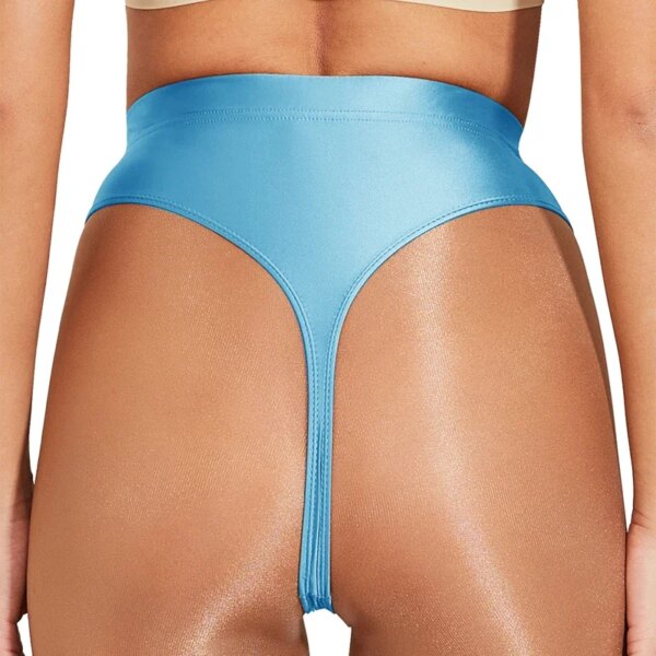 String brillant taille haute pour homme, sous-vêtement sexy, lingerie brillante, lisse, fourche haute – Image 6
