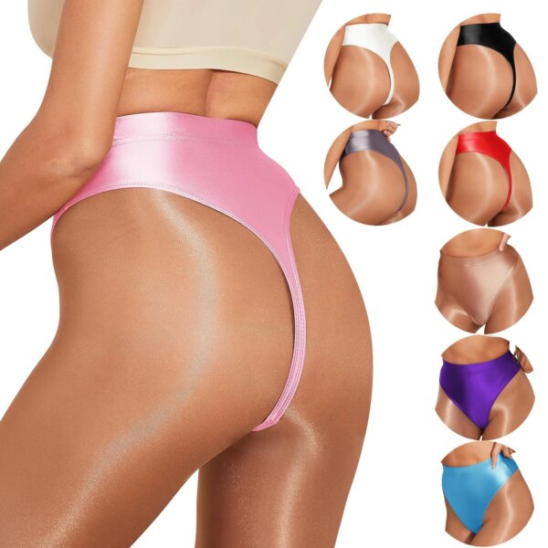 String brillant taille haute pour homme, sous-vêtement sexy, lingerie brillante, lisse, fourche haute