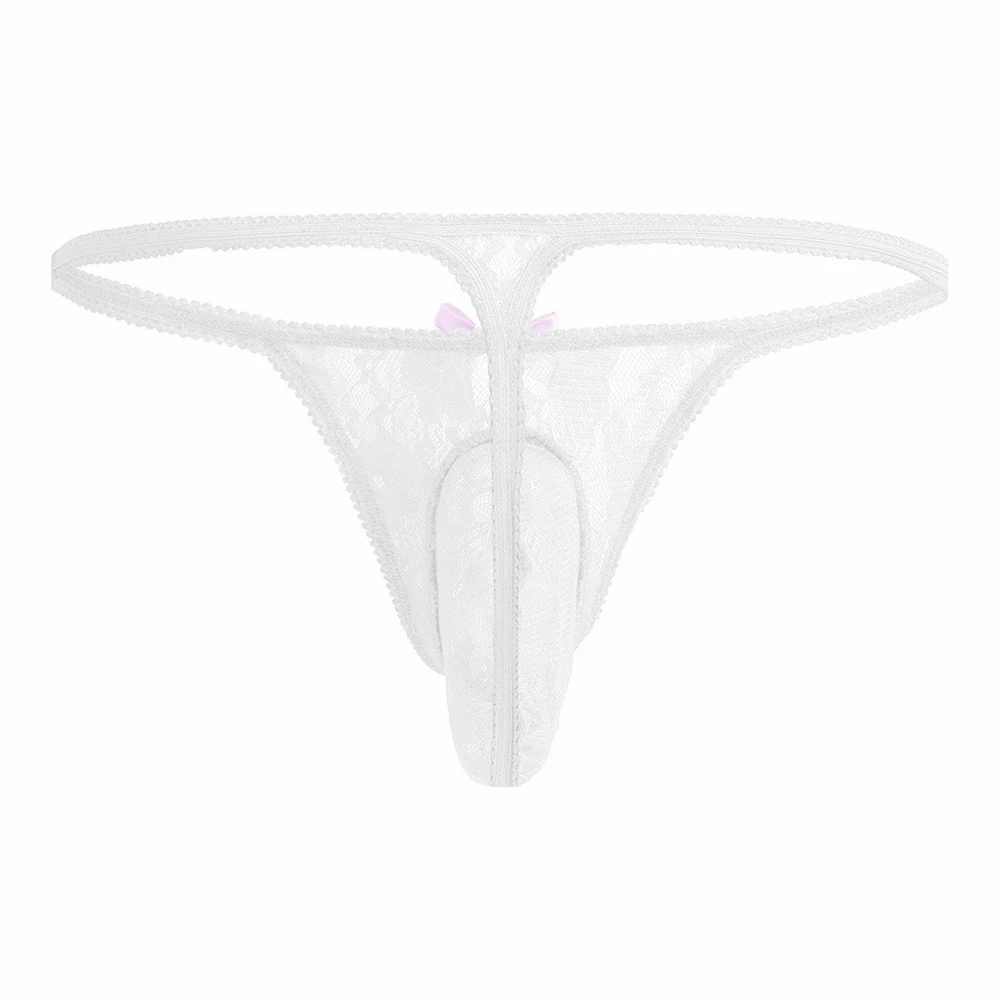 String élastique sexy pour hommes, culotte en maille, sous-vêtements respirants, nœud papillon, grosses poudres, short en dentelle G-String, lingerie sensuelle Sissy