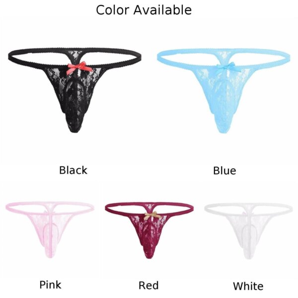 String élastique sexy pour hommes, culotte en maille, sous-vêtements respirants, nœud papillon, grosses poudres, short en dentelle G-String, lingerie sensuelle Sissy – Image 6