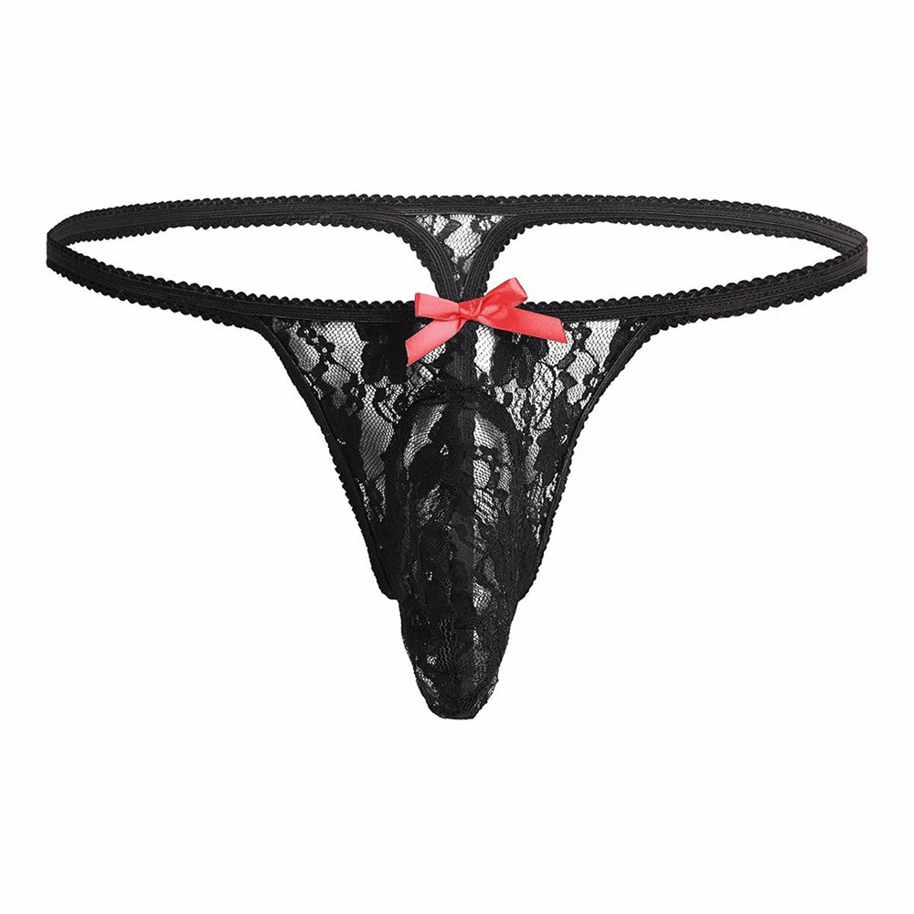String élastique sexy pour hommes, culotte en maille, sous-vêtements respirants, nœud papillon, grosses poudres, short en dentelle G-String, lingerie sensuelle Sissy