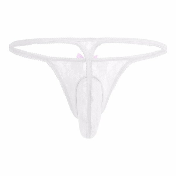 String élastique sexy pour hommes, culotte en maille, sous-vêtements respirants, nœud papillon, grosses poudres, short en dentelle G-String, lingerie sensuelle Sissy – Image 3