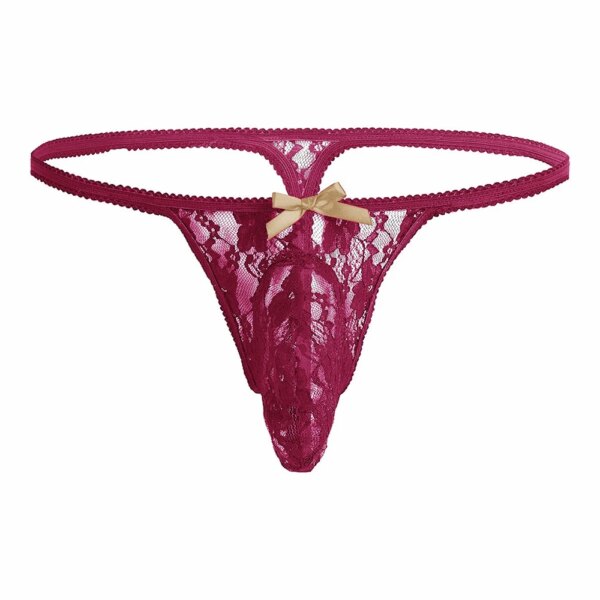 String élastique sexy pour hommes, culotte en maille, sous-vêtements respirants, nœud papillon, grosses poudres, short en dentelle G-String, lingerie sensuelle Sissy