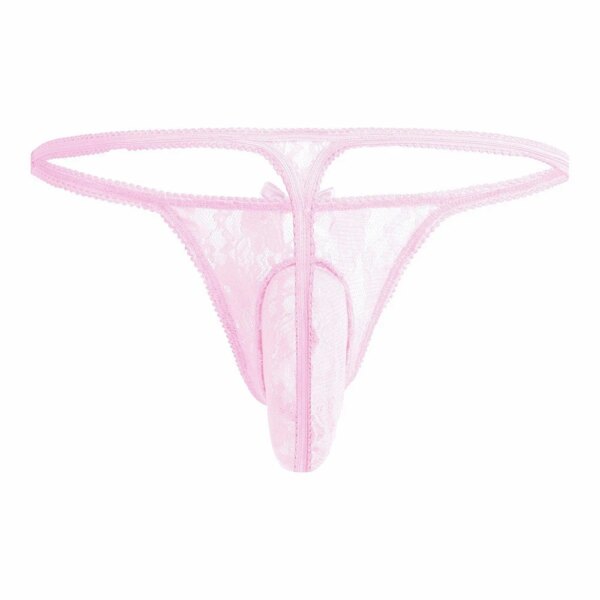 String élastique sexy pour hommes, culotte en maille, sous-vêtements respirants, nœud papillon, grosses poudres, short en dentelle G-String, lingerie sensuelle Sissy – Image 5