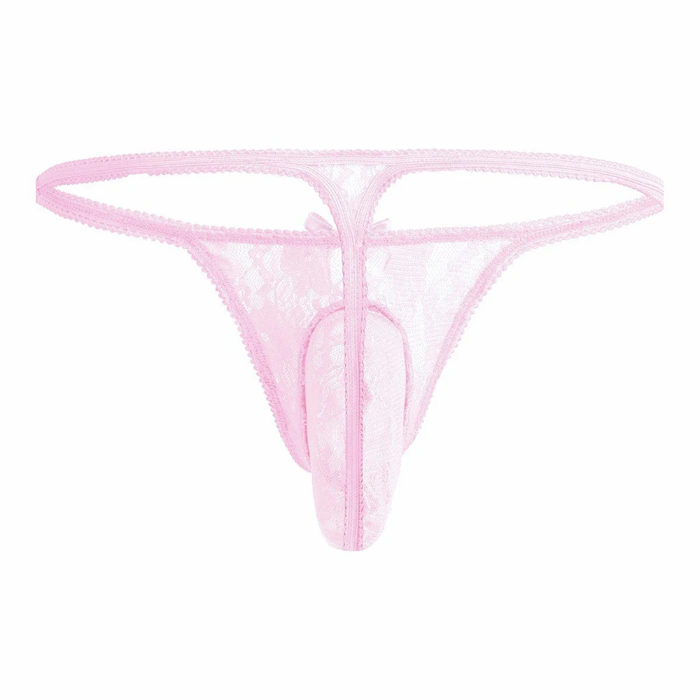 String élastique sexy pour hommes, culotte en maille, sous-vêtements respirants, nœud papillon, grosses poudres, short en dentelle G-String, lingerie sensuelle Sissy
