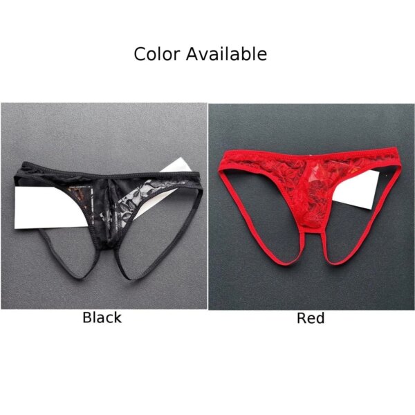 Culotte taille basse en dentelle imprimée pour hommes, sous-vêtements transparents, caleçons masculins monochromes, shorts de lingerie convexe en U, double anneau, nouveau – Image 5
