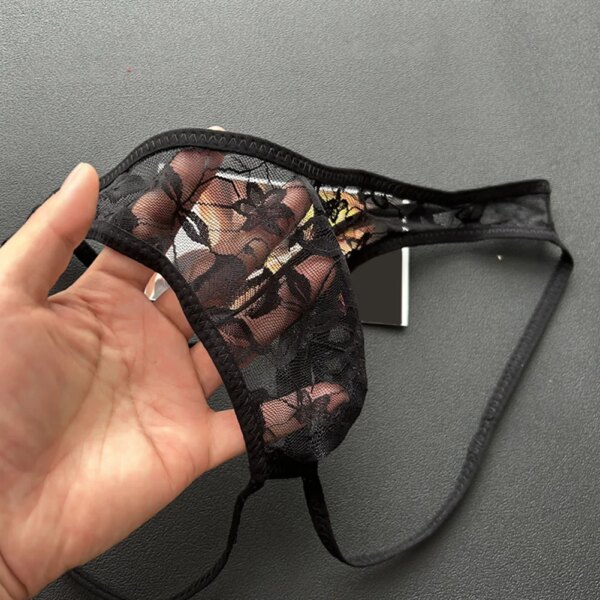 Culotte taille basse en dentelle imprimée pour hommes, sous-vêtements transparents, caleçons masculins monochromes, shorts de lingerie convexe en U, double anneau, nouveau – Image 4