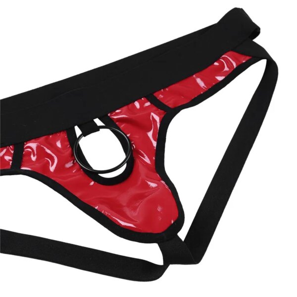 MSemis-Jockstrap Sexy Lingerie Culotte pour Homme, Faux Cuir, Fesses Ouvertes, String Zones Me, Sous-Vêtements Gay Homme avec Anneaux O, Trou pour Pénis – Image 5