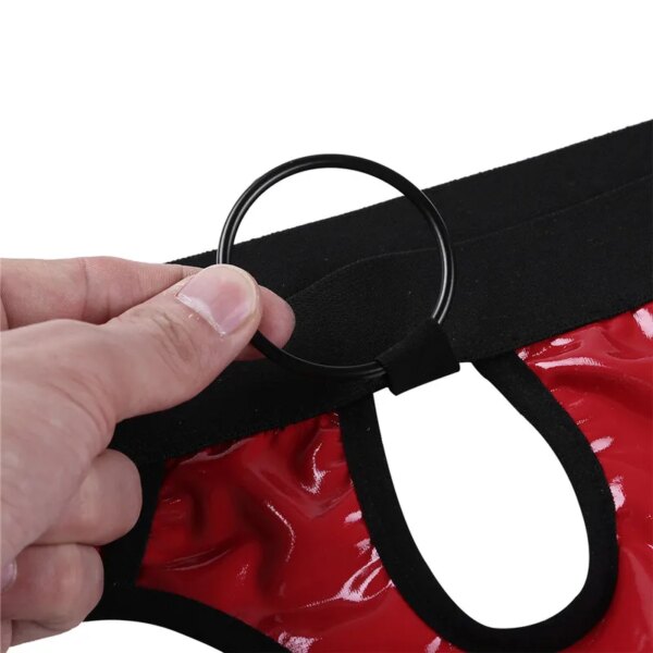 MSemis-Jockstrap Sexy Lingerie Culotte pour Homme, Faux Cuir, Fesses Ouvertes, String Zones Me, Sous-Vêtements Gay Homme avec Anneaux O, Trou pour Pénis – Image 6