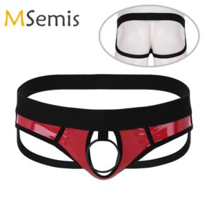 MSemis-Jockstrap Sexy Lingerie Culotte pour Homme, Faux Cuir, Fesses Ouvertes, String Zones Me, Sous-Vêtements Gay Homme avec Anneaux O, Trou pour Pénis