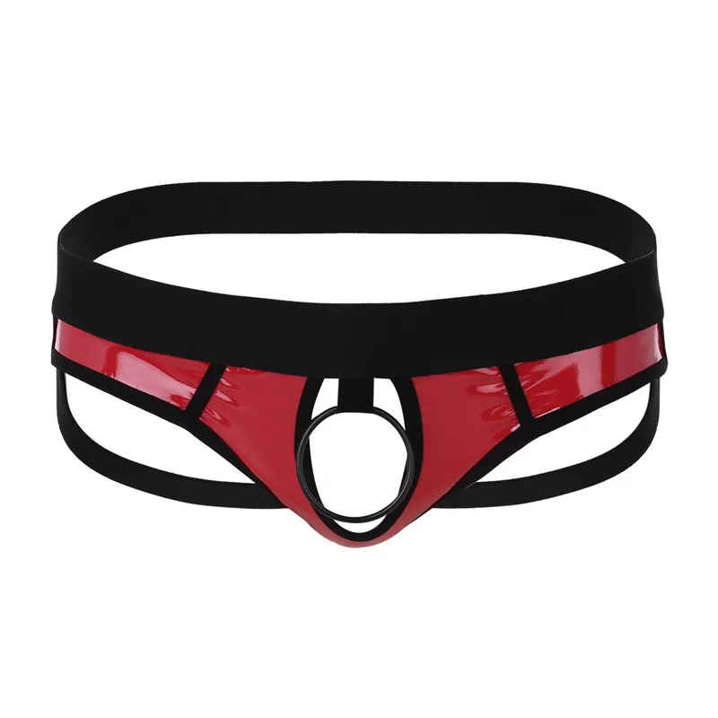 MSemis-Jockstrap Sexy Lingerie Culotte pour Homme, Faux Cuir, Fesses Ouvertes, String Zones Me, Sous-Vêtements Gay Homme avec Anneaux O, Trou pour Pénis