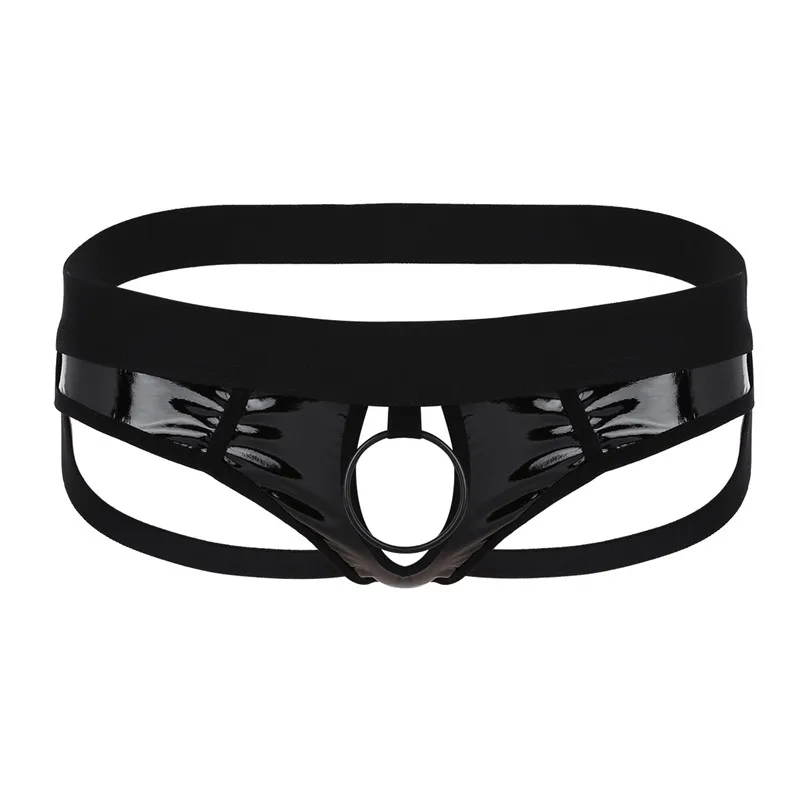 MSemis-Jockstrap Sexy Lingerie Culotte pour Homme, Faux Cuir, Fesses Ouvertes, String Zones Me, Sous-Vêtements Gay Homme avec Anneaux O, Trou pour Pénis