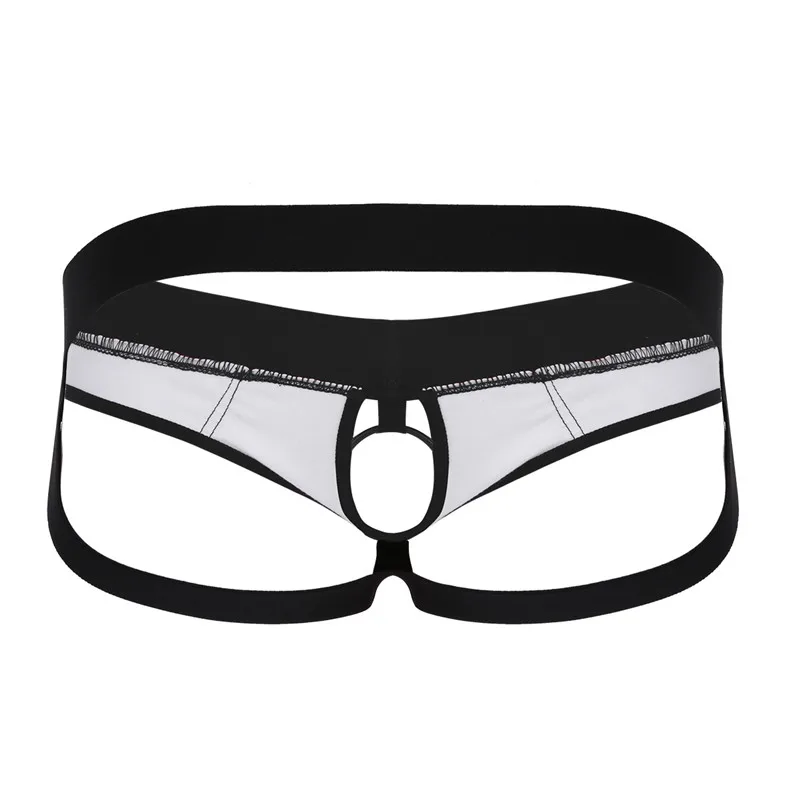 MSemis-Jockstrap Sexy Lingerie Culotte pour Homme, Faux Cuir, Fesses Ouvertes, String Zones Me, Sous-Vêtements Gay Homme avec Anneaux O, Trou pour Pénis