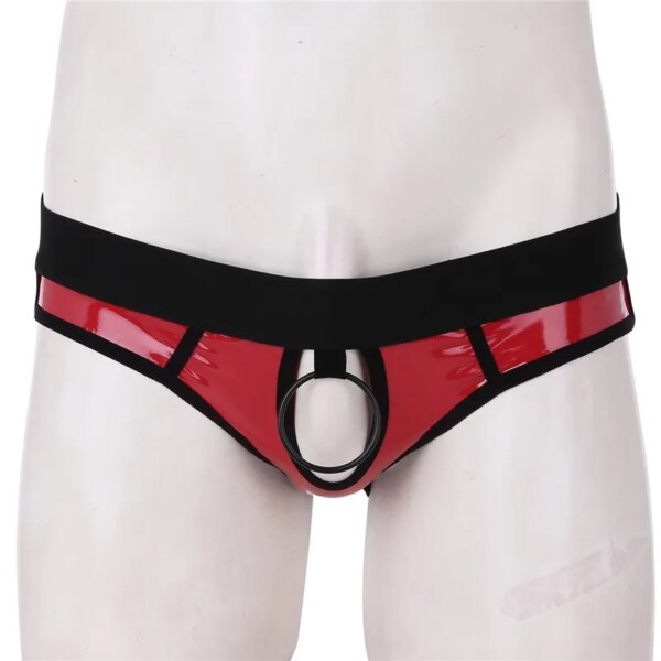 MSemis-Jockstrap Sexy Lingerie Culotte pour Homme, Faux Cuir, Fesses Ouvertes, String Zones Me, Sous-Vêtements Gay Homme avec Anneaux O, Trou pour Pénis – Image 2