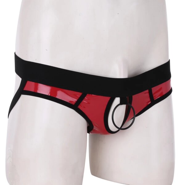 MSemis-Jockstrap Sexy Lingerie Culotte pour Homme, Faux Cuir, Fesses Ouvertes, String Zones Me, Sous-Vêtements Gay Homme avec Anneaux O, Trou pour Pénis – Image 3