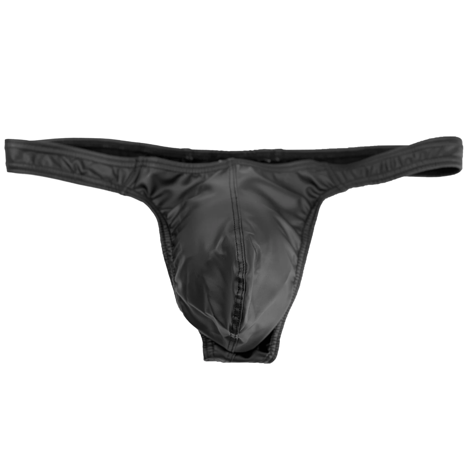 String en simili cuir pour hommes, sous-vêtements Sexy, Look mouillé, taille basse, t-back, poche bombée, Lingerie, caleçon, CLEVER-MENMODE