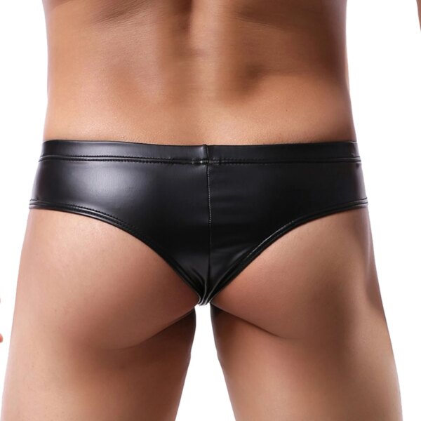 Sous-vêtement Sexy en Faux cuir noir pour hommes, string élastique, t-back, anneau en métal, Lingerie décorative, CLEVER-MENMODE – Image 4
