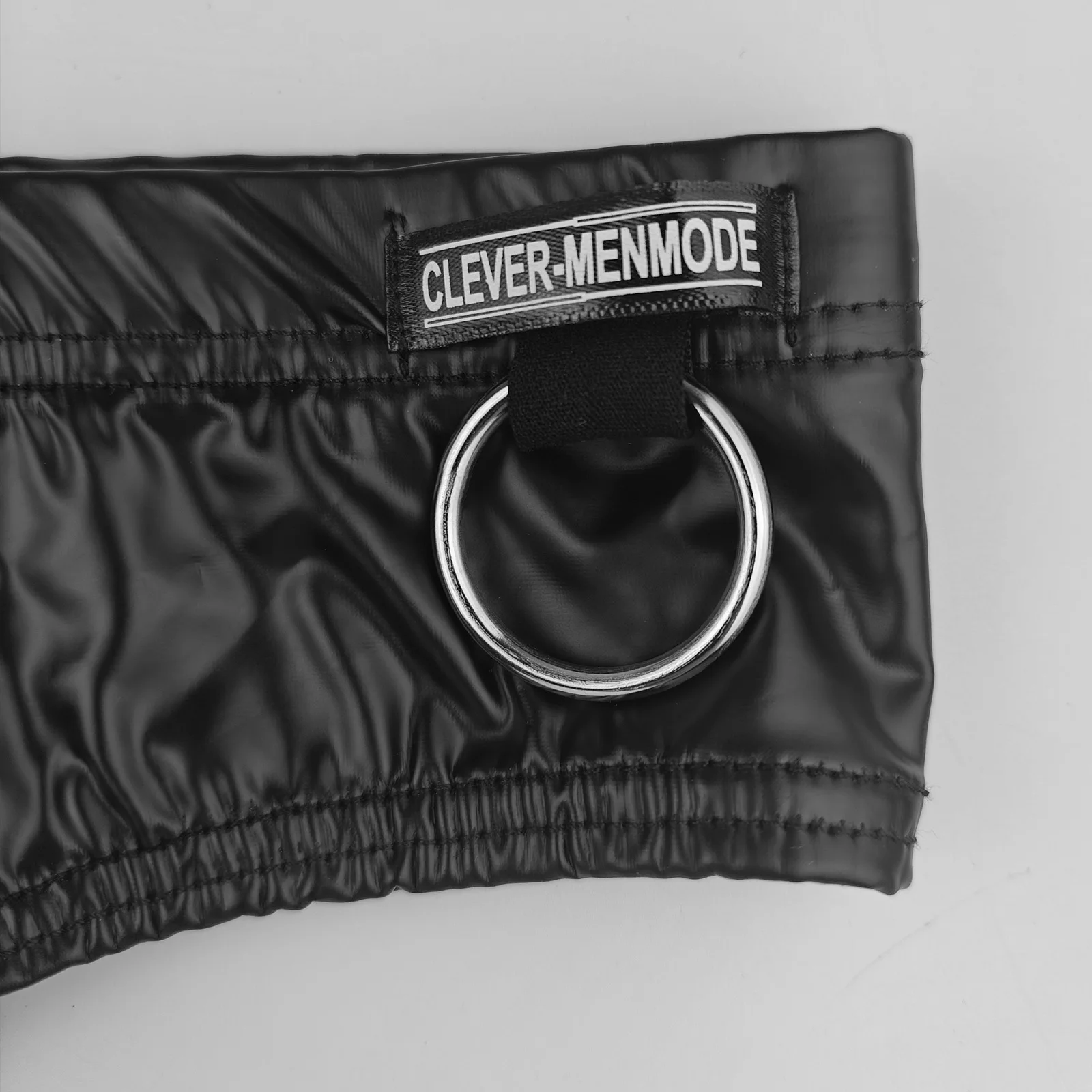 Sous-vêtement Sexy en Faux cuir noir pour hommes, string élastique, t-back, anneau en métal, Lingerie décorative, CLEVER-MENMODE