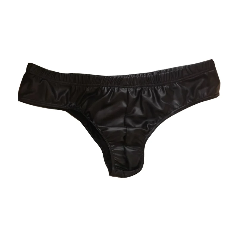 Sous-vêtement Sexy en Faux cuir noir pour hommes, string élastique, t-back, anneau en métal, Lingerie décorative, CLEVER-MENMODE