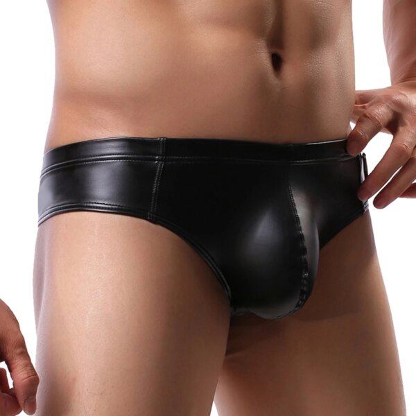 Sous-vêtement Sexy en Faux cuir noir pour hommes, string élastique, t-back, anneau en métal, Lingerie décorative, CLEVER-MENMODE – Image 5