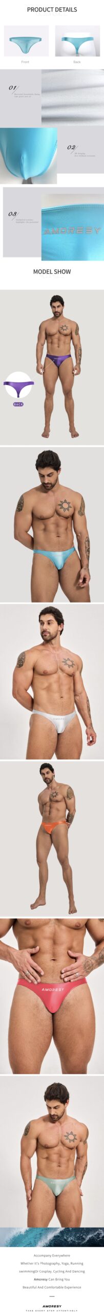 AMORESY-Slip de sport en spandex pour homme, sous-vêtement sexy, taille ultra-basse, confortable, maillot de bain