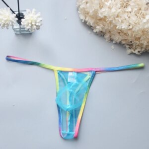 String en maille pour hommes, culotte sexy, taille basse, U, convexe, poudres, culotte transparente, lingerie, sous-vêtements