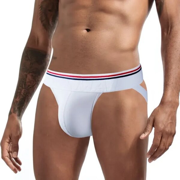 Jockmail-Sous-vêtements Jockstrap pour hommes, Supporters athlétiques, Coton, Noir, Blanc, Taille basse, Performance commandée, dehors, Gym, Poudres U convexe – Image 3