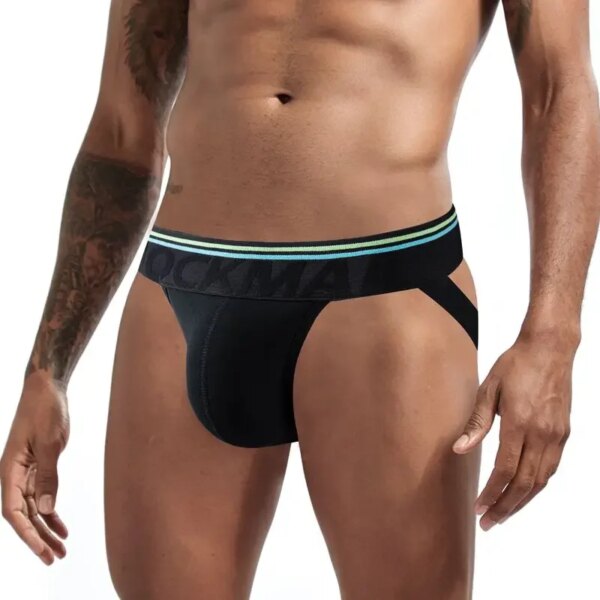 Jockmail-Sous-vêtements Jockstrap pour hommes, Supporters athlétiques, Coton, Noir, Blanc, Taille basse, Performance commandée, dehors, Gym, Poudres U convexe – Image 4