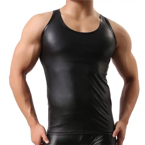Chemises en cuir PU pour hommes, gaine saillante, percussions en latex souple, t-shirts sexy en cuir verni, Y-fibr7. 0 – Image 6