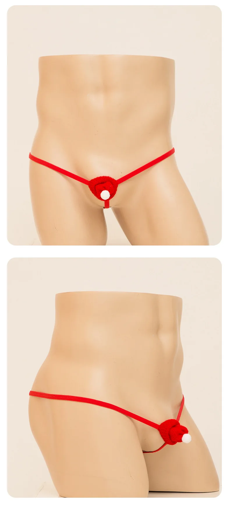 Sous-vêtements sexy pour hommes, chapeau de coq de Noël, culotte t-back, string, pénis, tongs, lingerie gay, sans entrejambe, 7.0
