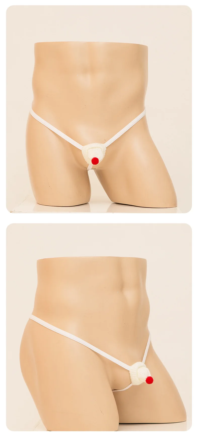 Sous-vêtements sexy pour hommes, chapeau de coq de Noël, culotte t-back, string, pénis, tongs, lingerie gay, sans entrejambe, 7.0