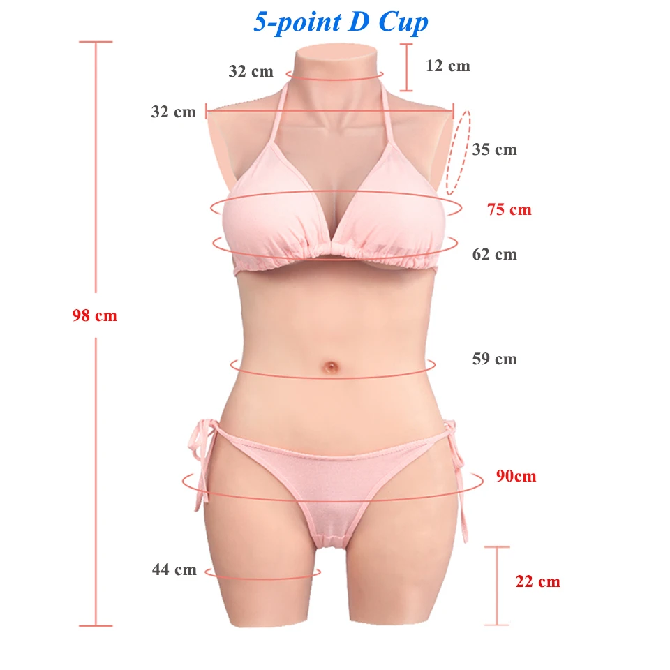 KUMI00-C Costume de batterie à 5 points en silicone, faux vagin, formes mammaires, corps en silicone pour Crossdresser Drag Queen, D Cup, Cosplay Sissy