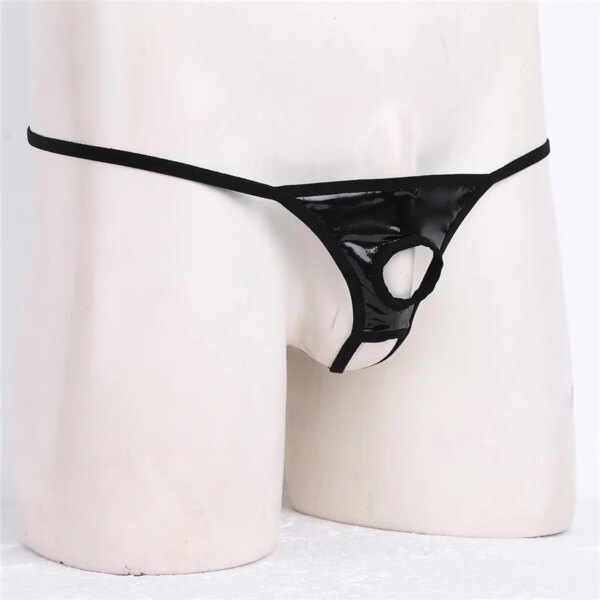 MSemis-Culotte en cuir verni pour hommes, sous-vêtements en string, string à bout ouvert, culotte gay pour hommes avec trous pour pénis, nouvelle lingerie sexy, également – Image 3