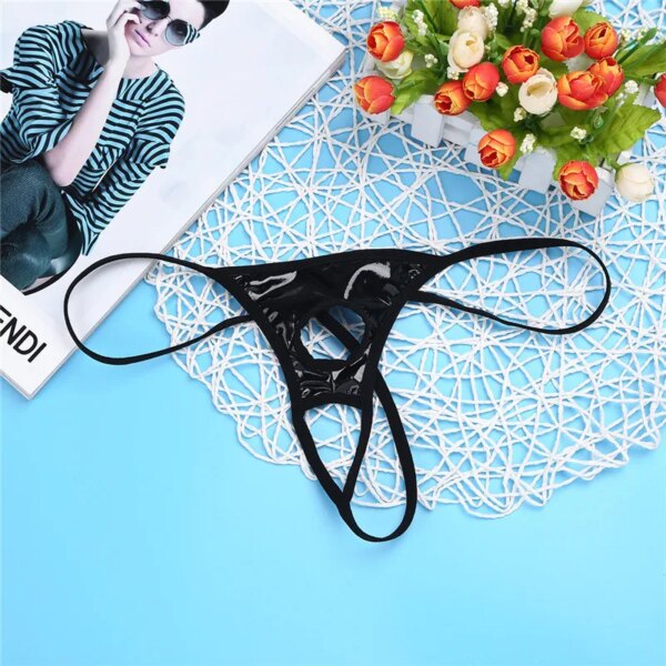 MSemis-Culotte en cuir verni pour hommes, sous-vêtements en string, string à bout ouvert, culotte gay pour hommes avec trous pour pénis, nouvelle lingerie sexy, également – Image 6