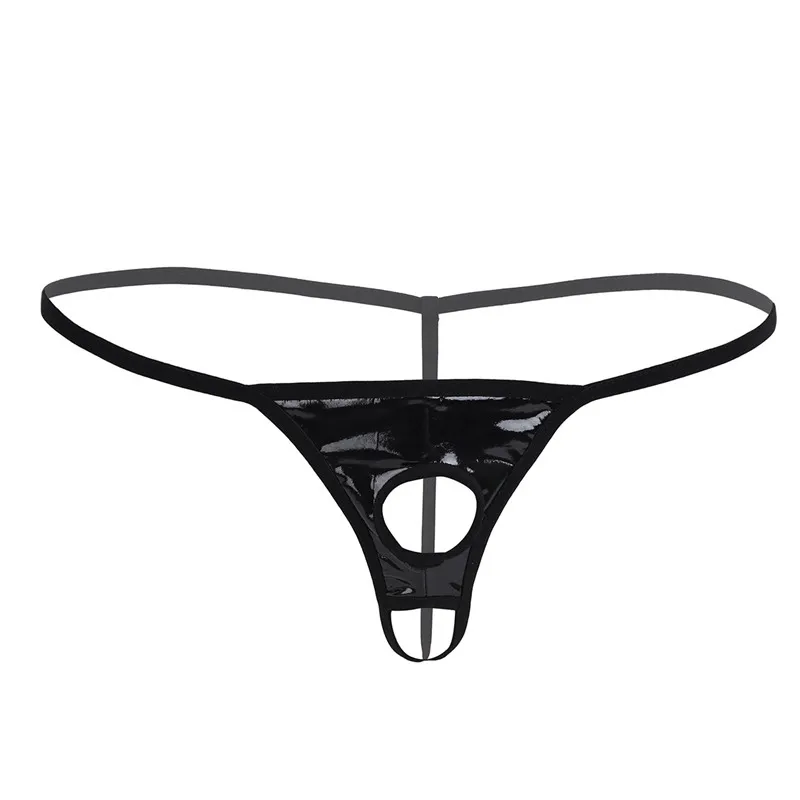MSemis-Culotte en cuir verni pour hommes, sous-vêtements en string, string à bout ouvert, culotte gay pour hommes avec trous pour pénis, nouvelle lingerie sexy, également