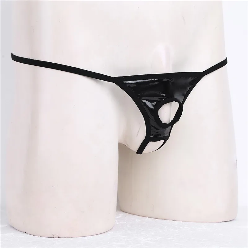 MSemis-Culotte en cuir verni pour hommes, sous-vêtements en string, string à bout ouvert, culotte gay pour hommes avec trous pour pénis, nouvelle lingerie sexy, également
