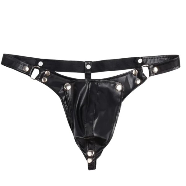 String Jockstrap en cuir PU pour hommes, string sexy, poudres bombées bouclées, culotte trou pour pénis, slips gay, sous-vêtements porno, lingerie 7.0 – Image 5