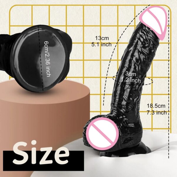 Gode Noir Réaliste de 7 Pouces pour Femme, Petit Pénis avec Ventouse, Bite pour Vagin, Point G, Anal, Jouets Sexuels – Image 3