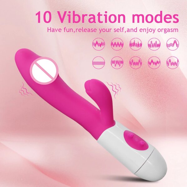 Vibromasseur gode pour femme, vibromasseur point G, stimulateur clitoridien, baguette vibrante, vibromasseurs lapin 10 modes, jouet sexuel adulte pour homme et femme – Image 2
