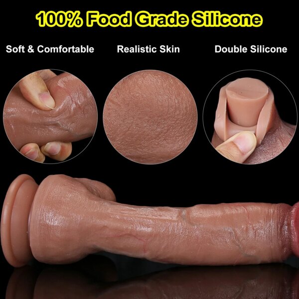 Super Réaliste Peau Silicone Gros Gode Vraies Veines Ventouse Sex shop Cock Mâle DoubleRubber Pénis Artificiel Dick Étanche Sex Toys pour Femmes Homme – Image 5